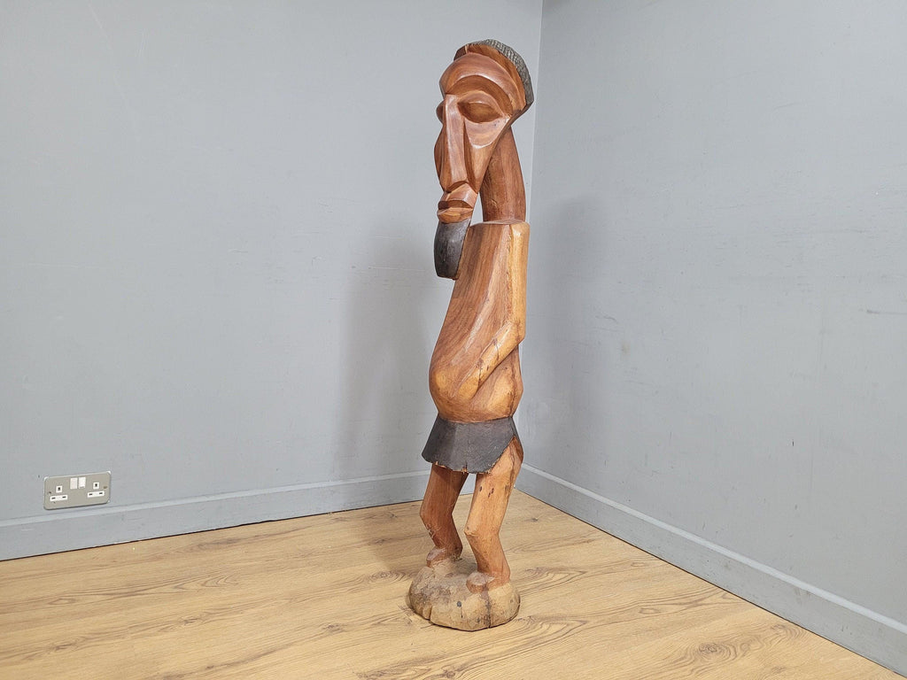Very Large 50" Hand Carved Teak Tribal Art African Statue Interior Design Piece