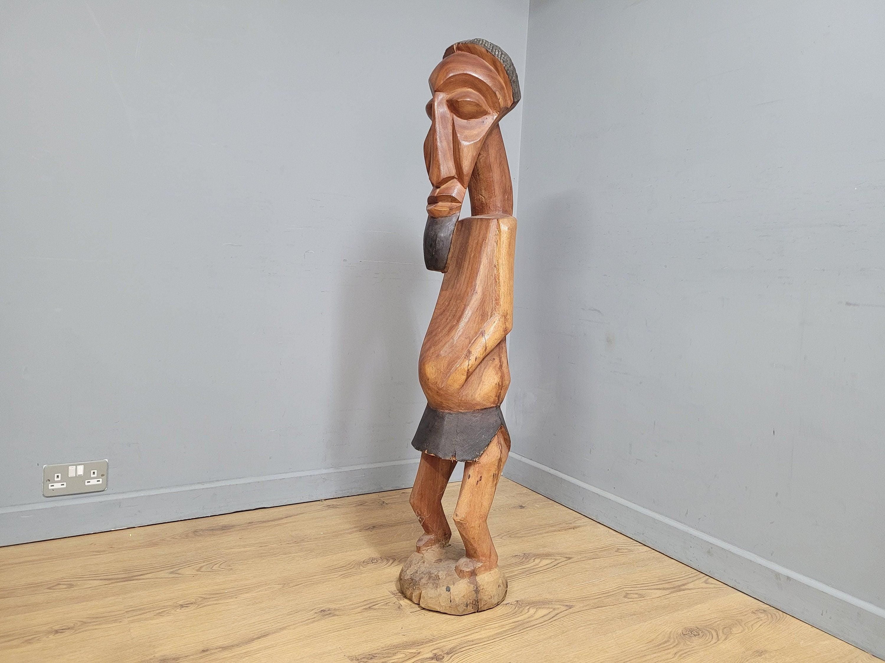 Very Large 50" Hand Carved Teak Tribal Art African Statue Interior Design Piece