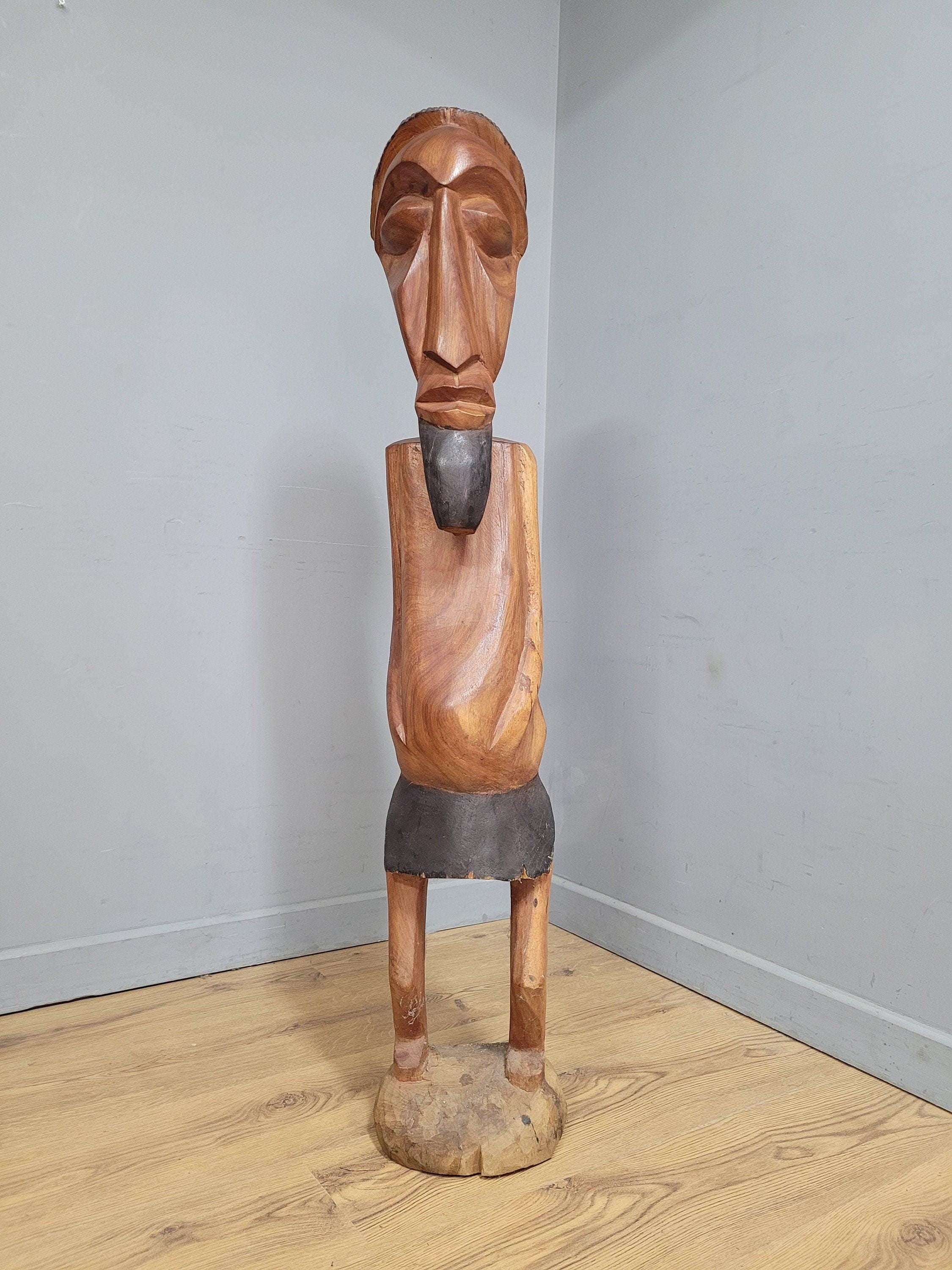 Very Large 50" Hand Carved Teak Tribal Art African Statue Interior Design Piece