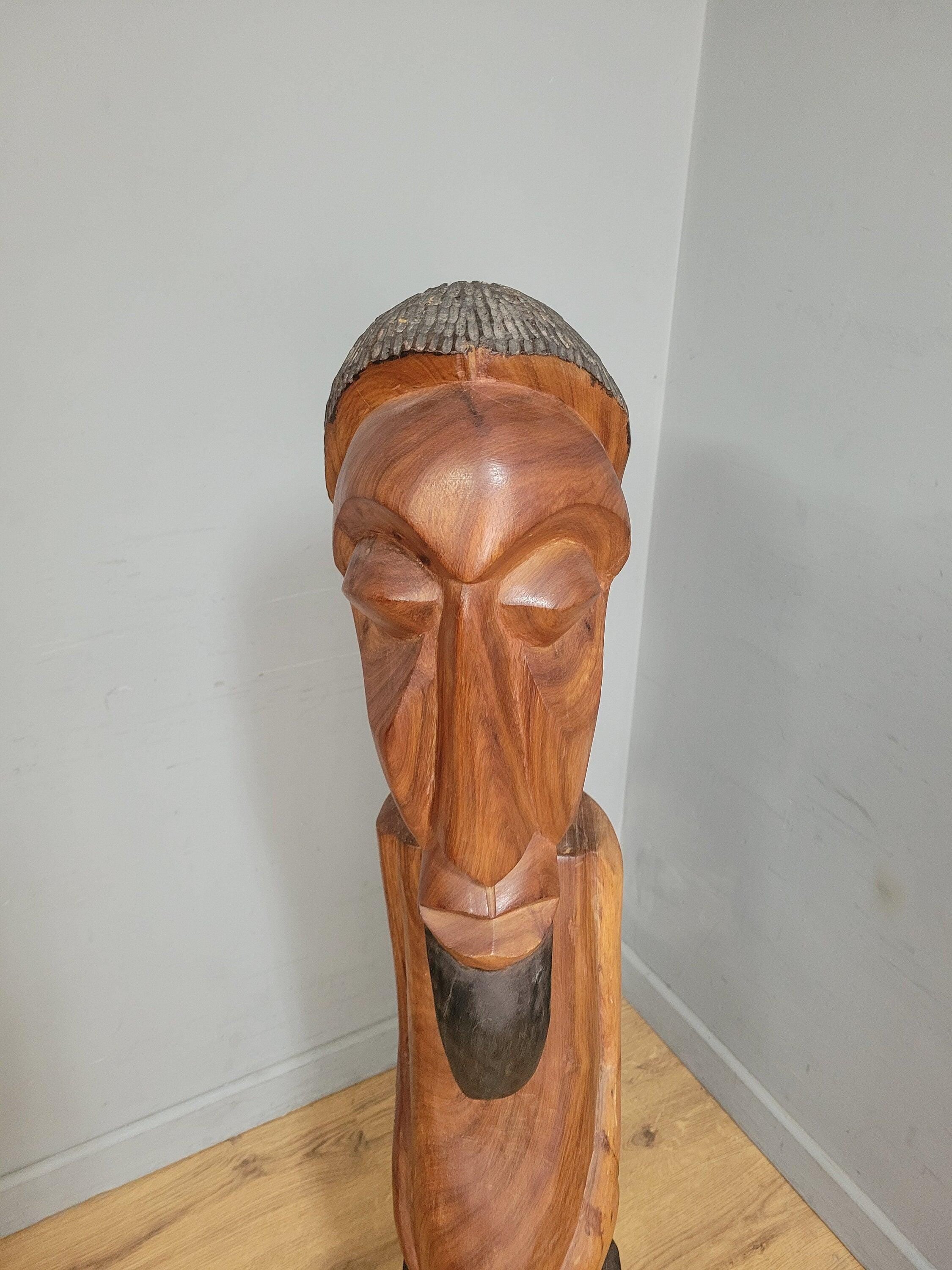 Very Large 50" Hand Carved Teak Tribal Art African Statue Interior Design Piece