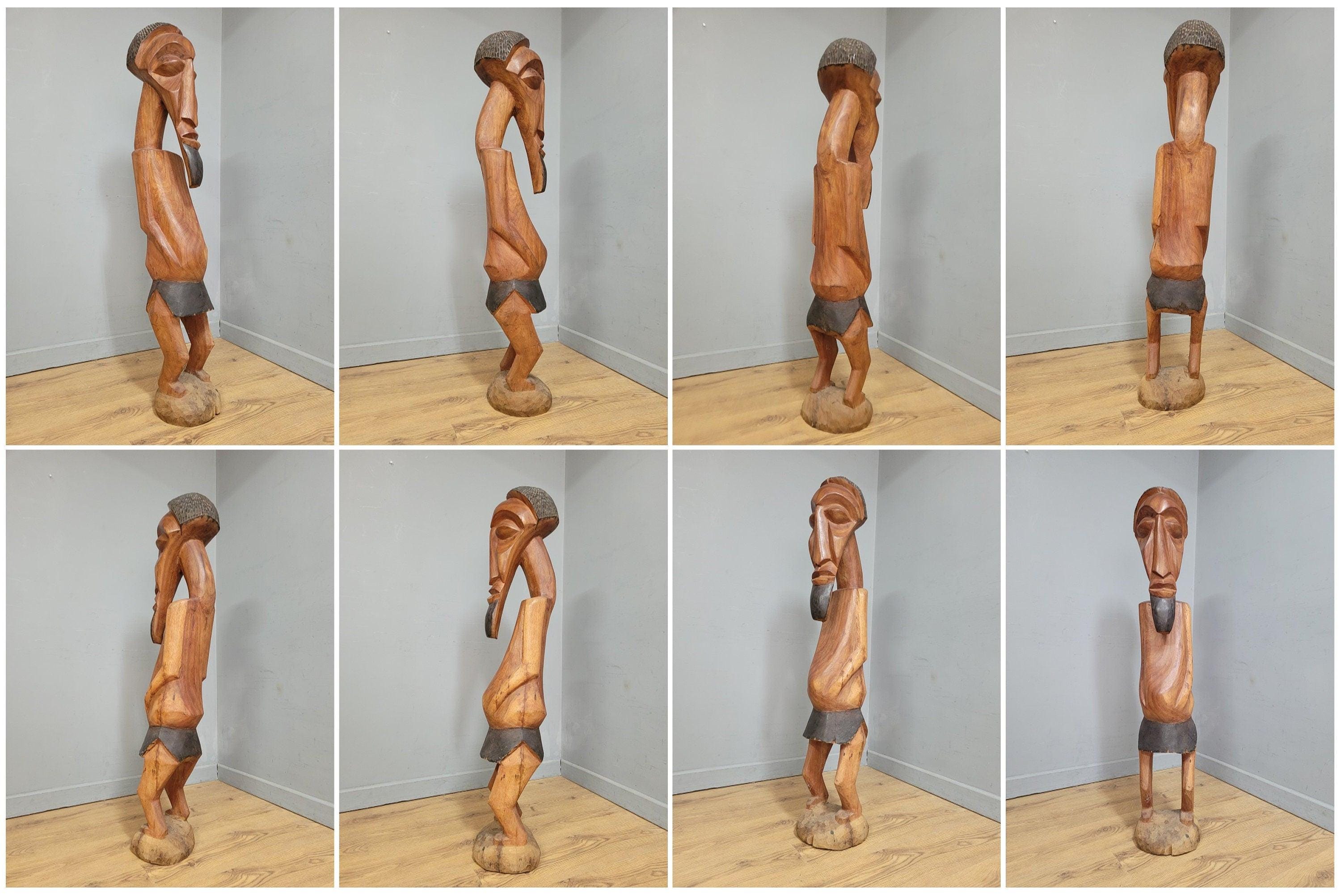 Very Large 50" Hand Carved Teak Tribal Art African Statue Interior Design Piece
