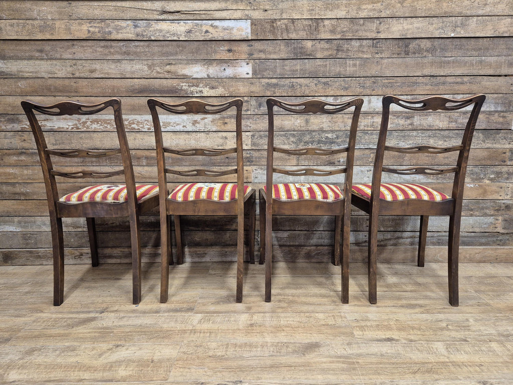Four Vintage Ladder Back Wool Needlepoint Dining Chairs Pop Out Seat Pads