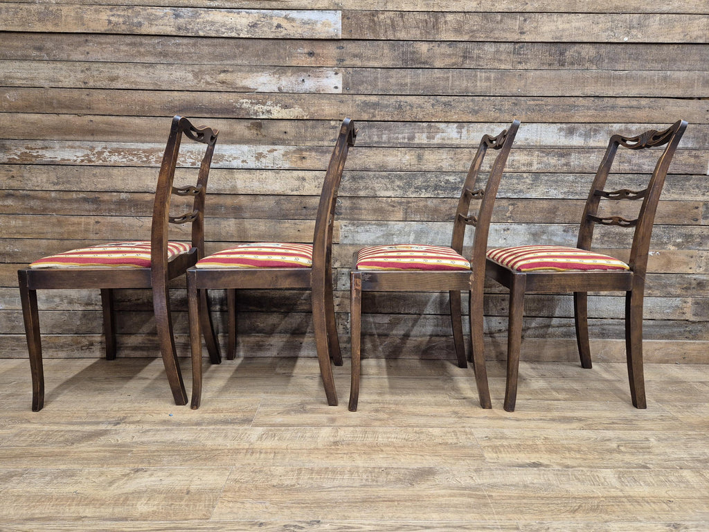 Four Vintage Ladder Back Wool Needlepoint Dining Chairs Pop Out Seat Pads