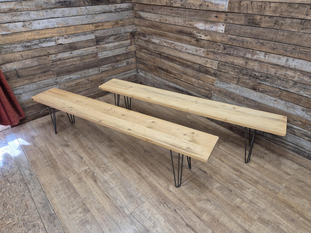 Vintage Distressed Pine Wooden Bench 6ft Long Metal Hairpin Legs ONE LEFT