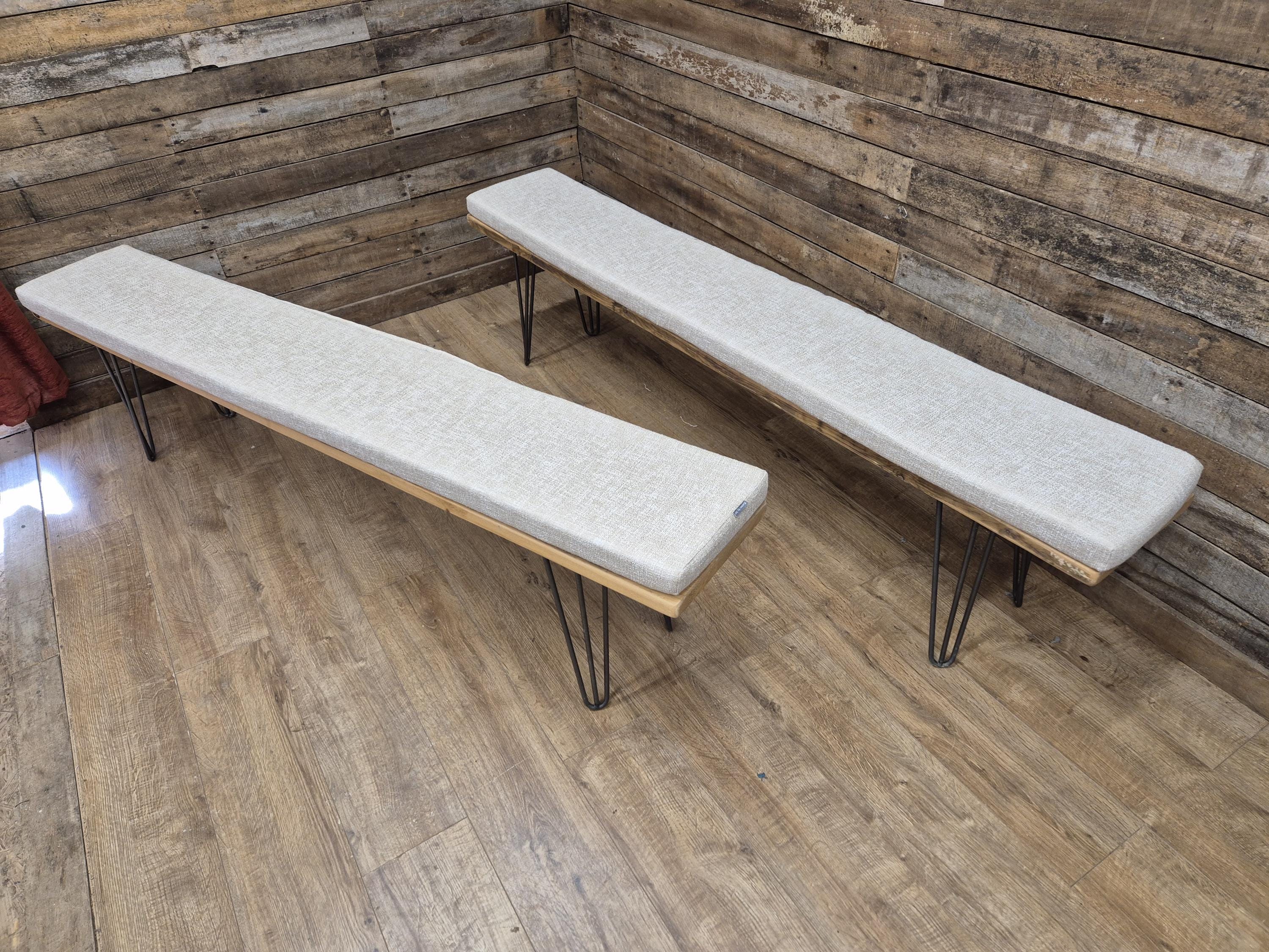 Vintage Distressed Pine Wooden Bench 6ft Long Metal Hairpin Legs ONE LEFT