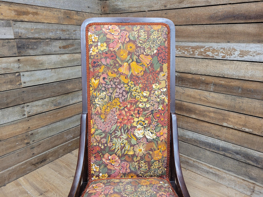 Victorian Mahogany Tall Back Fireside Chair Floral Upholstery Original Castors