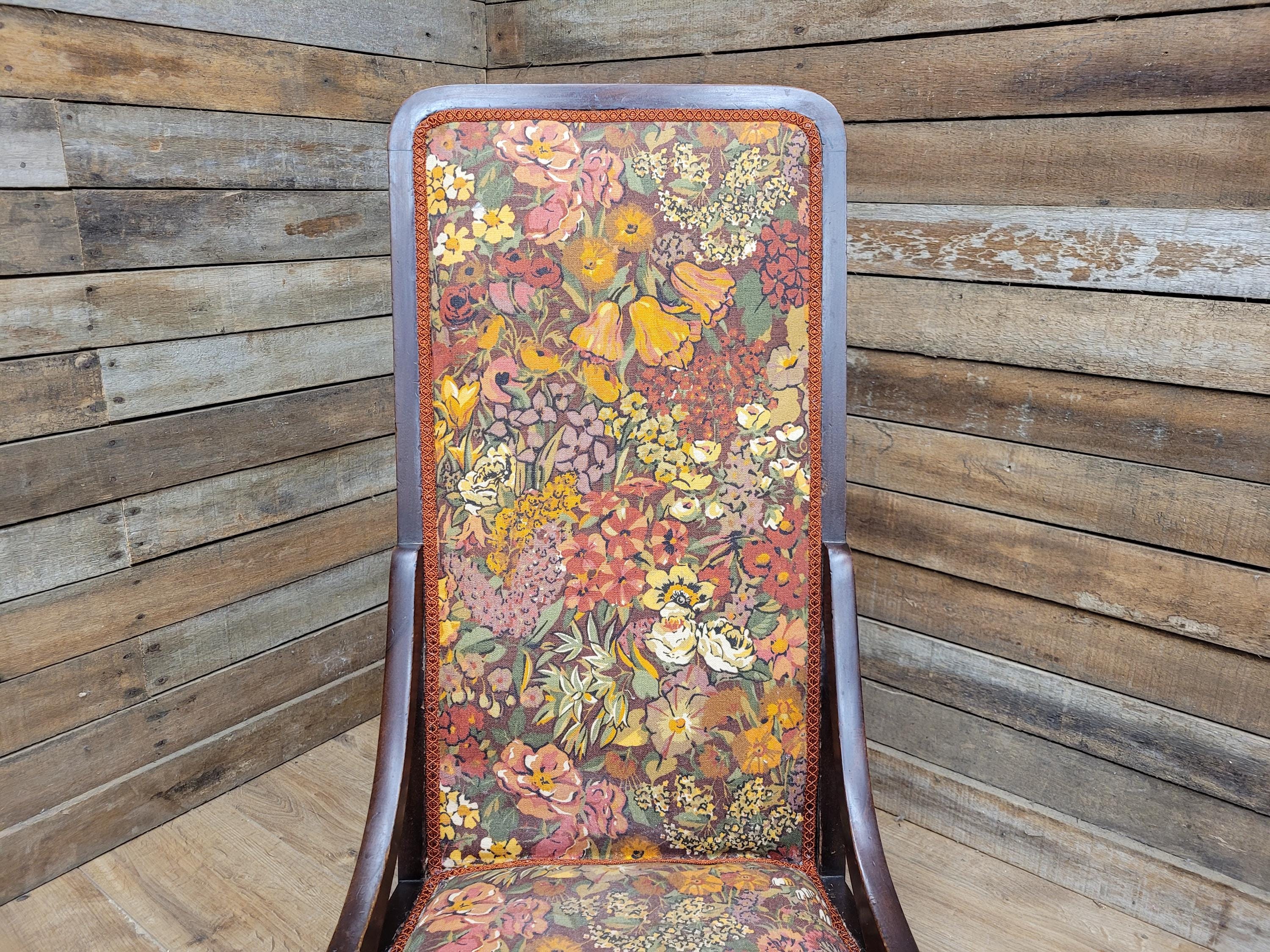 Victorian Mahogany Tall Back Fireside Chair Floral Upholstery Original Castors