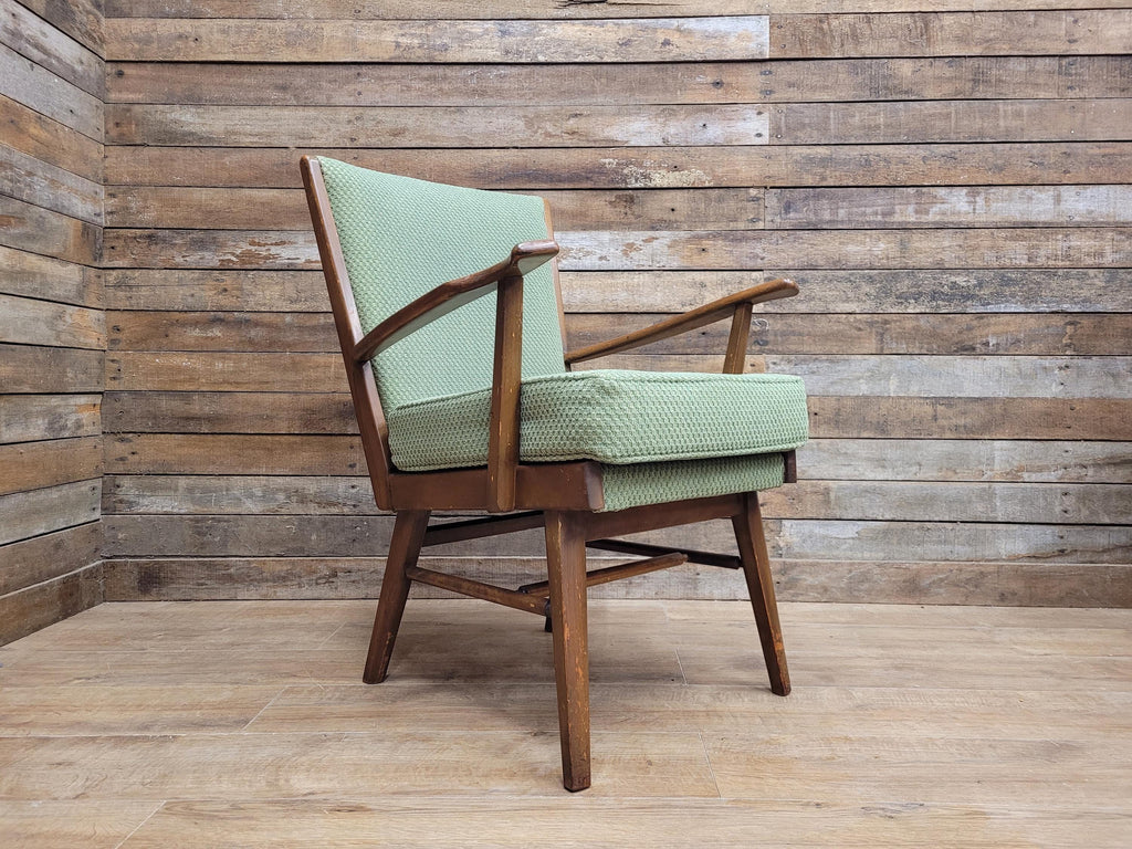 Vintage Mid Century Wooden Armchair Light Green Upholstery 1950s Lounge Chair