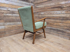 Vintage Mid Century Wooden Armchair Light Green Upholstery 1950s Lounge Chair