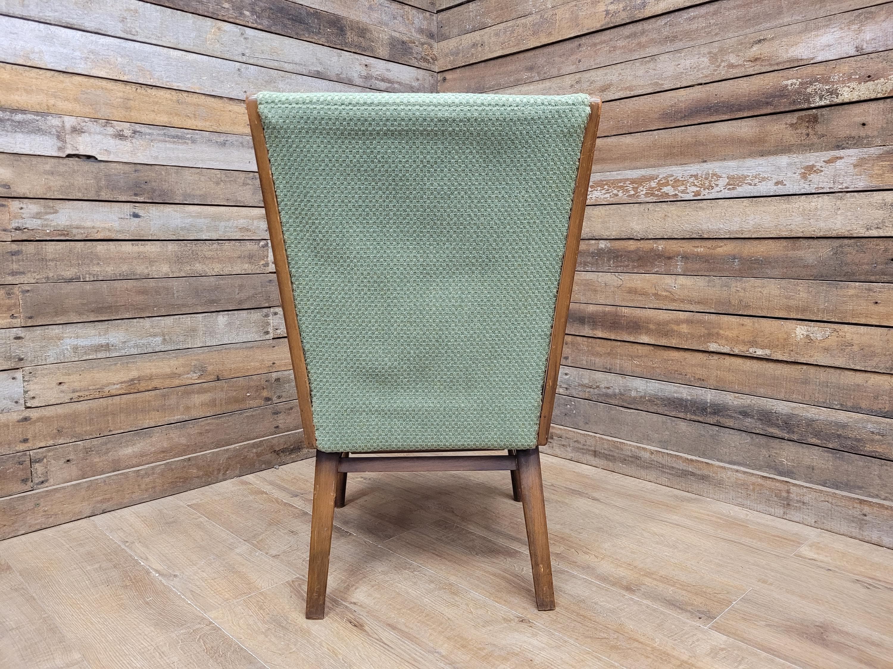 Vintage Mid Century Wooden Armchair Light Green Upholstery 1950s Lounge Chair