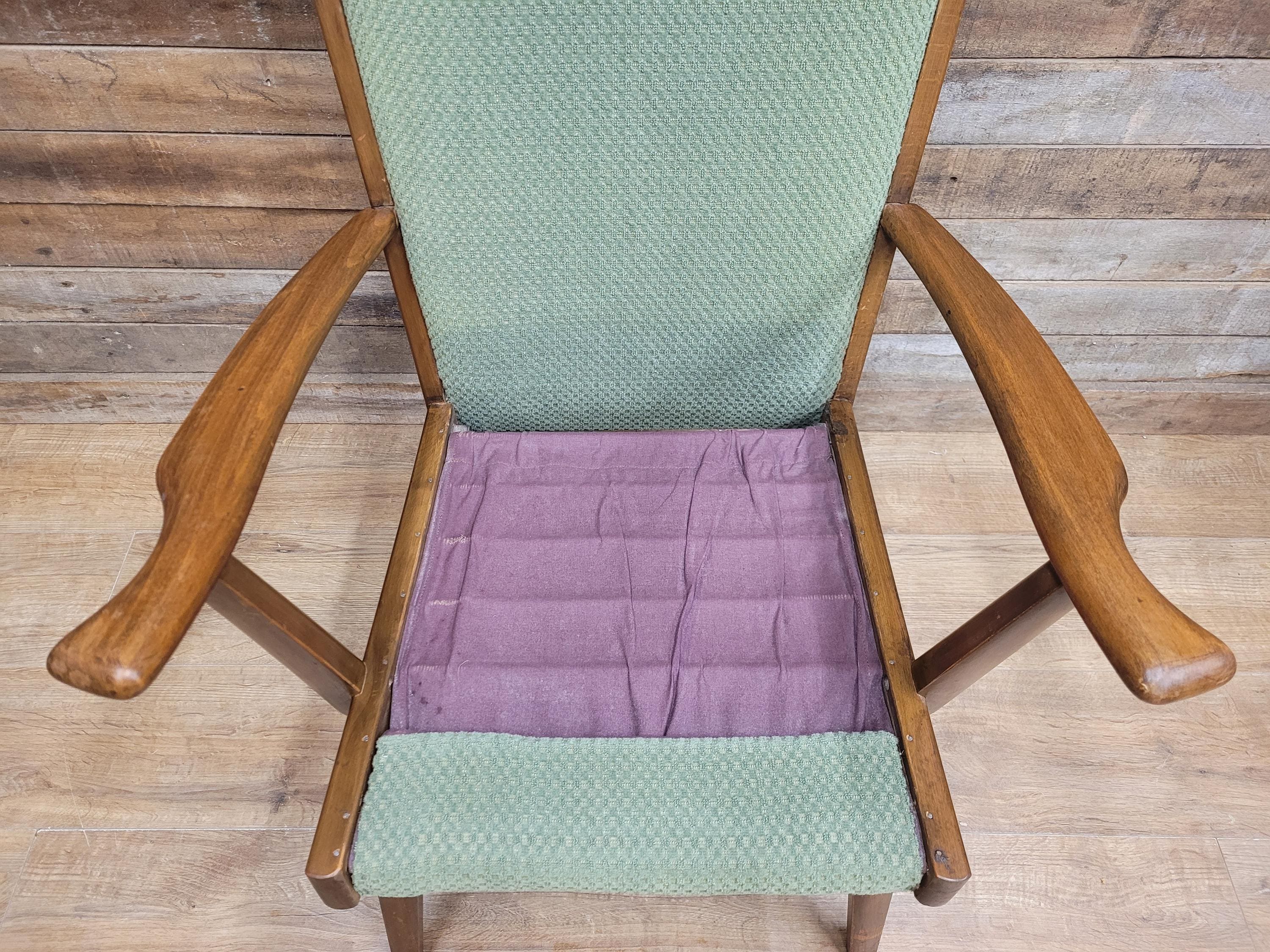 Vintage Mid Century Wooden Armchair Light Green Upholstery 1950s Lounge Chair