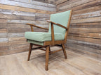 Vintage Mid Century Wooden Armchair Light Green Upholstery 1950s Lounge Chair