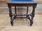 Antique Ornate Barley Twist Carved Throne Style Chair Blue Velvet Seat