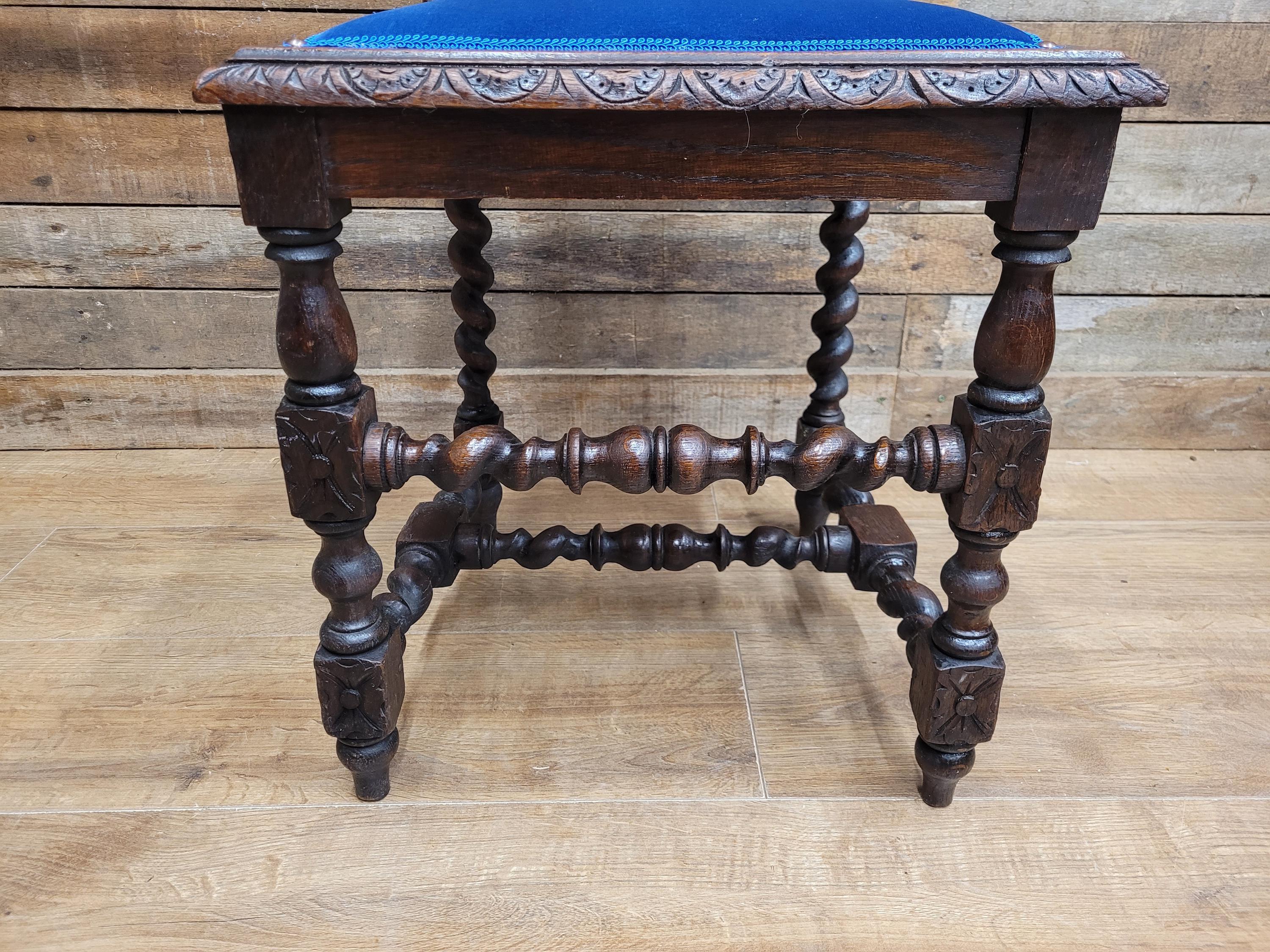 Antique Ornate Barley Twist Carved Throne Style Chair Blue Velvet Seat