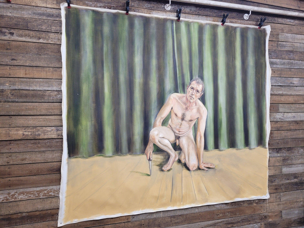 Large 8ft Contemporary Oil Painting Male Nude with Knife Modern Figurative Art