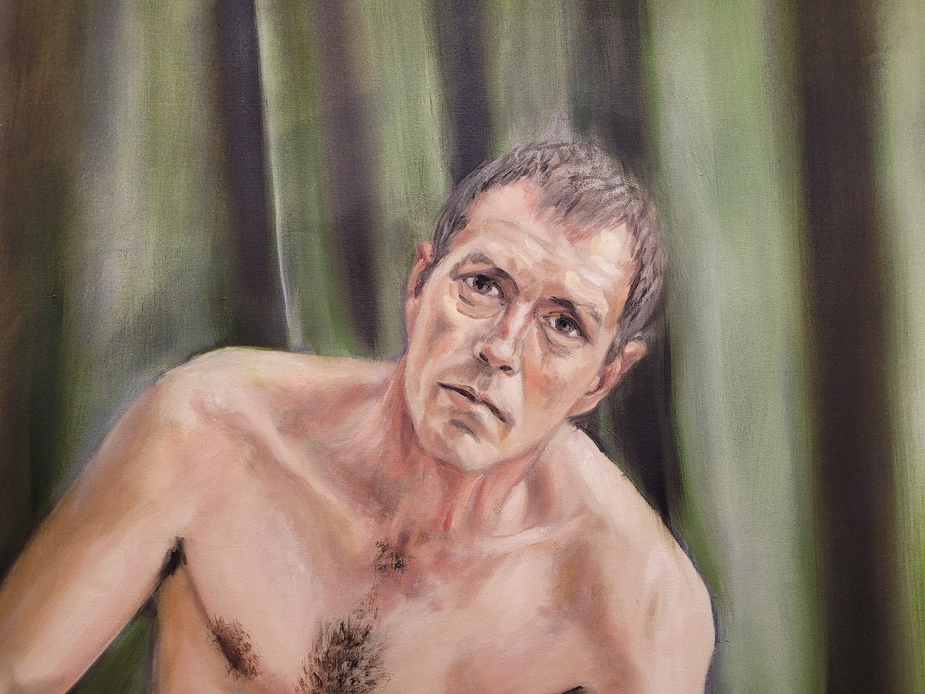Large 8ft Contemporary Oil Painting Male Nude with Knife Modern Figurative Art