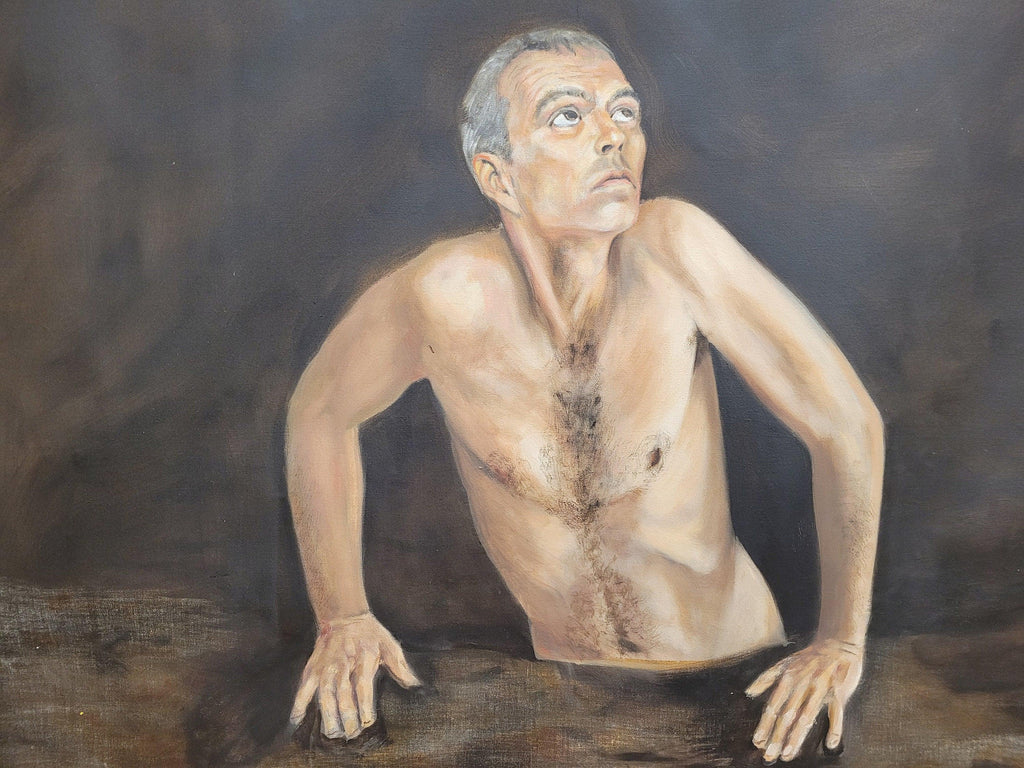 Large 180x208cm Contemporary Oil Painting Male Nude Figures Symbolic Modern Art