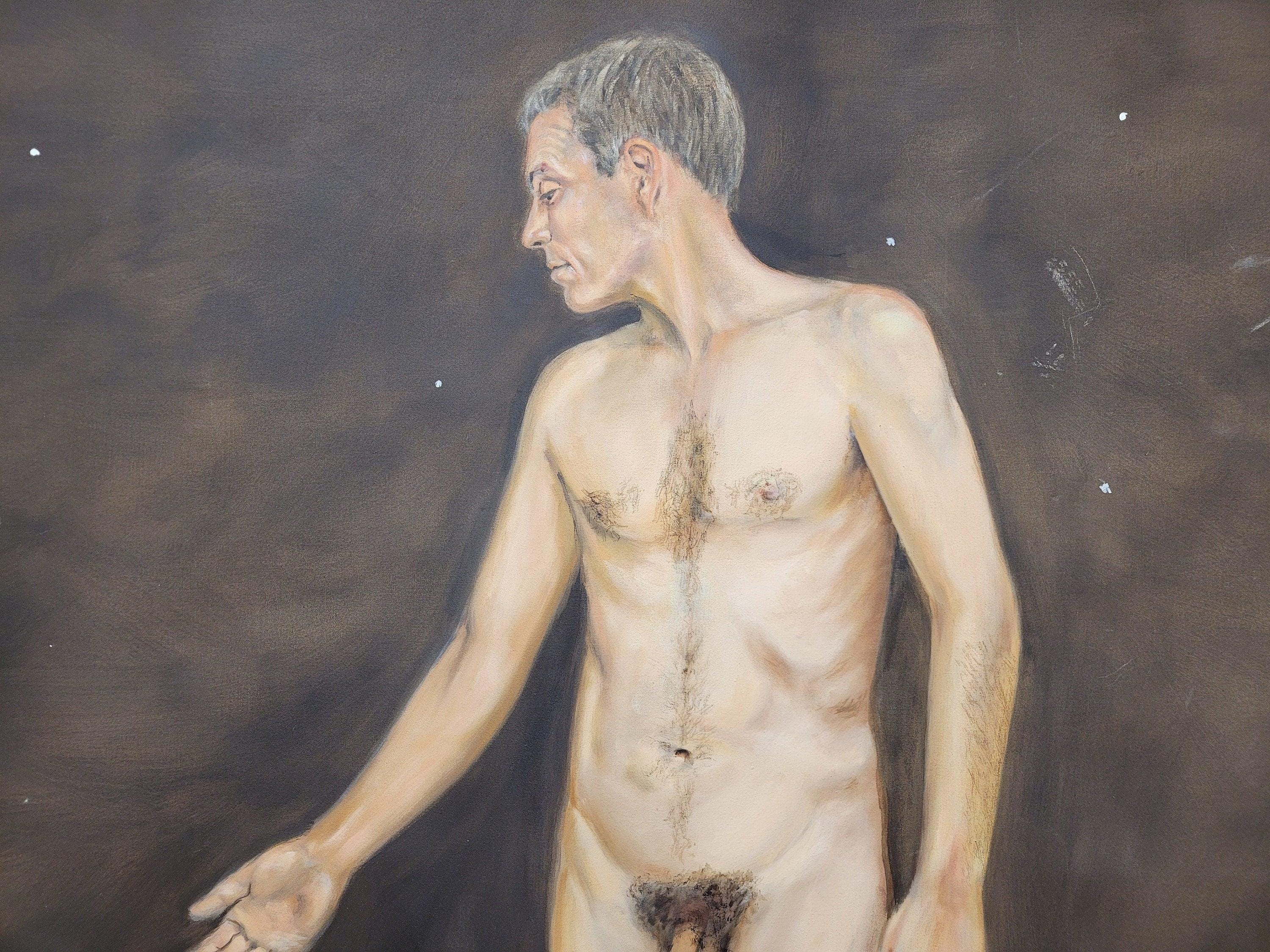 Large 180x208cm Contemporary Oil Painting Male Nude Figures Symbolic Modern Art