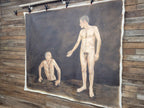 Large 180x208cm Contemporary Oil Painting Male Nude Figures Symbolic Modern Art