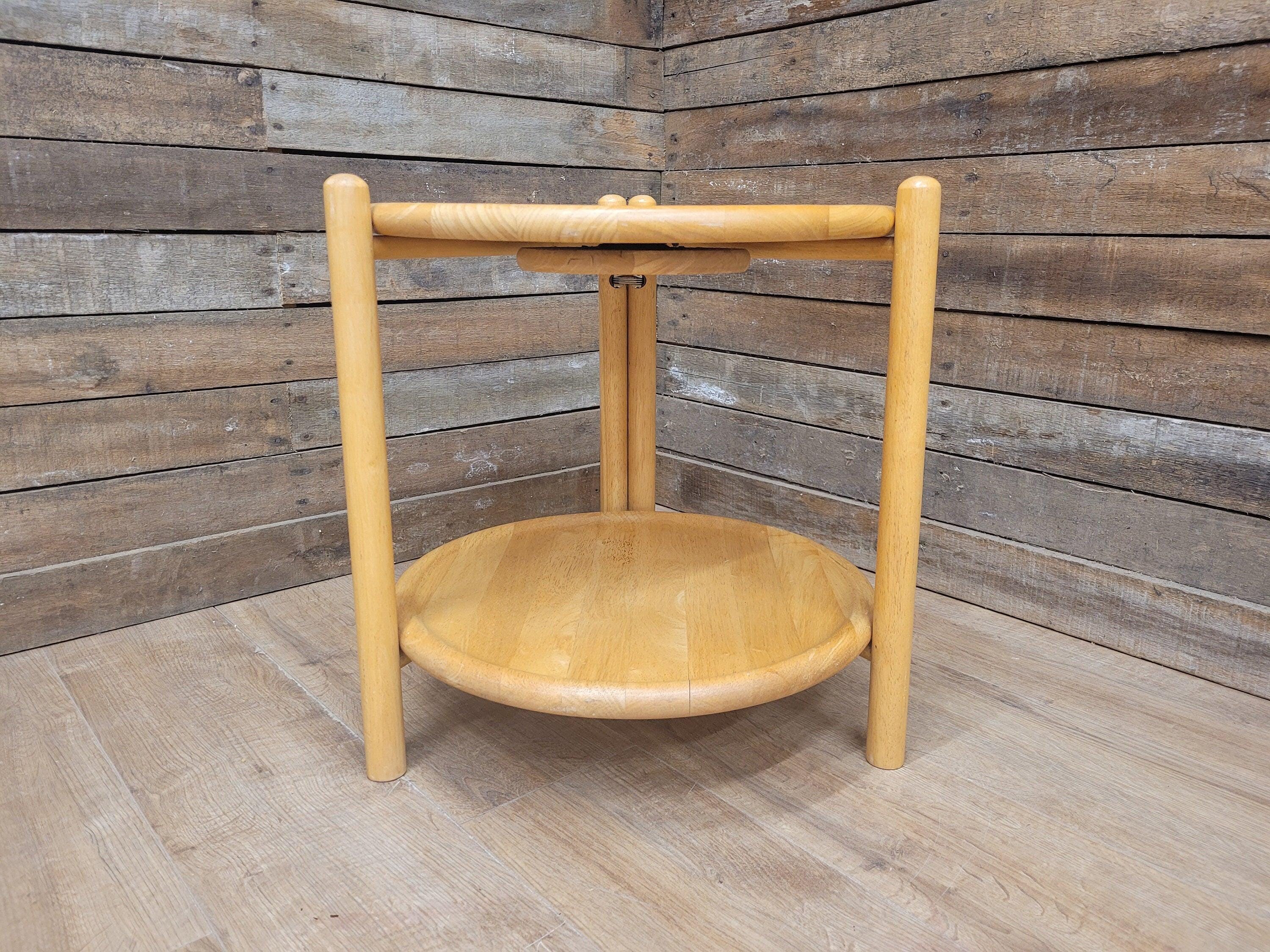 Vintage Blonde Side Table Folding Tray With Lazy Susan Occasional Table