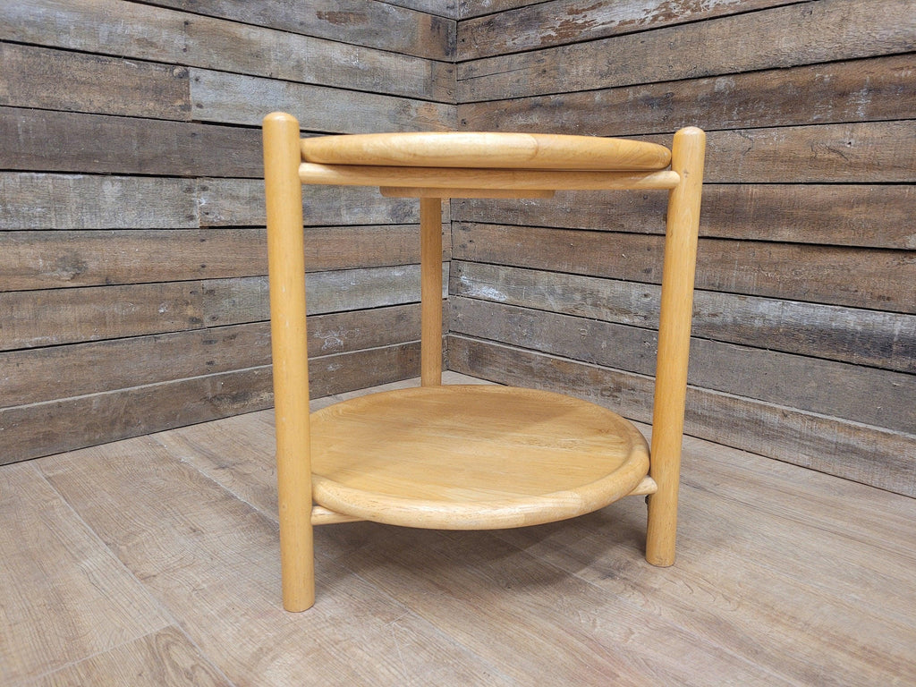 Vintage Blonde Side Table Folding Tray With Lazy Susan Occasional Table
