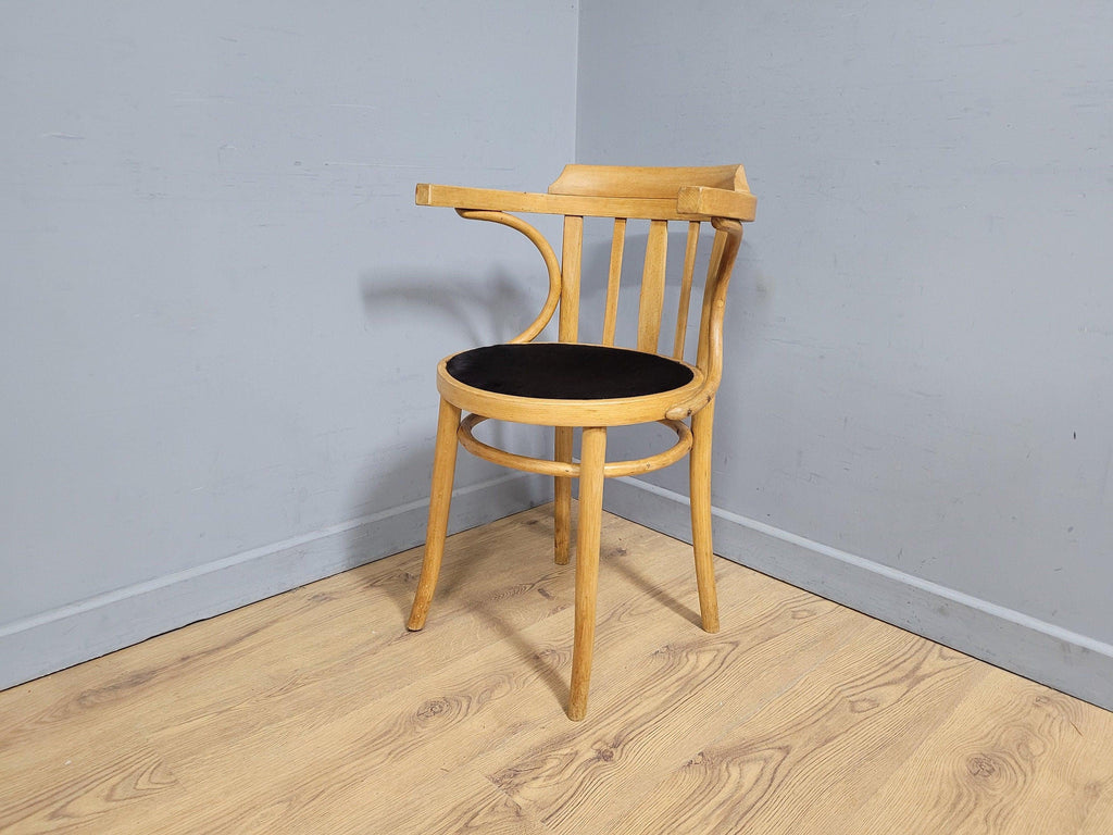 Mid Century Blonde Bentwood Desk Chair Cowhorn Design Cow Hide Seat