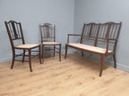 Antique Edwardian Saloon Sofa and Two Chair Fret Back Inlaid Marquetry Detailing