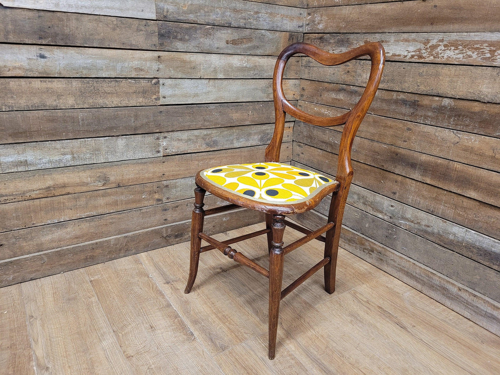 Antique Mahogany Balloon Backed Fully Upholstered Designer Fabric