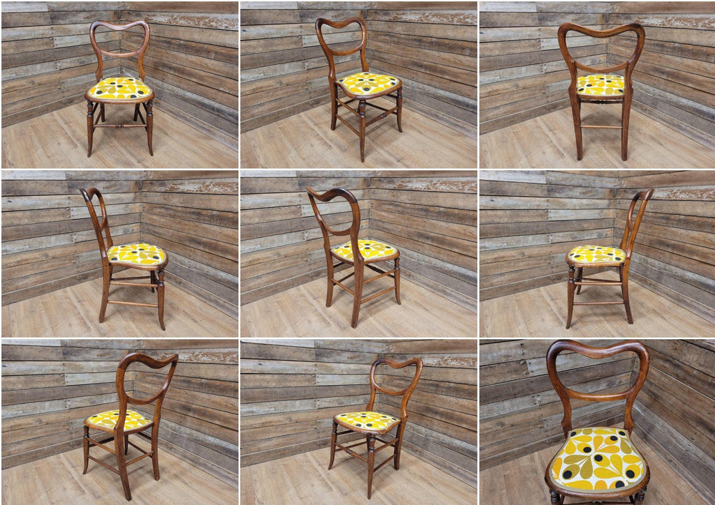 Antique Mahogany Balloon Backed Fully Upholstered Designer Fabric