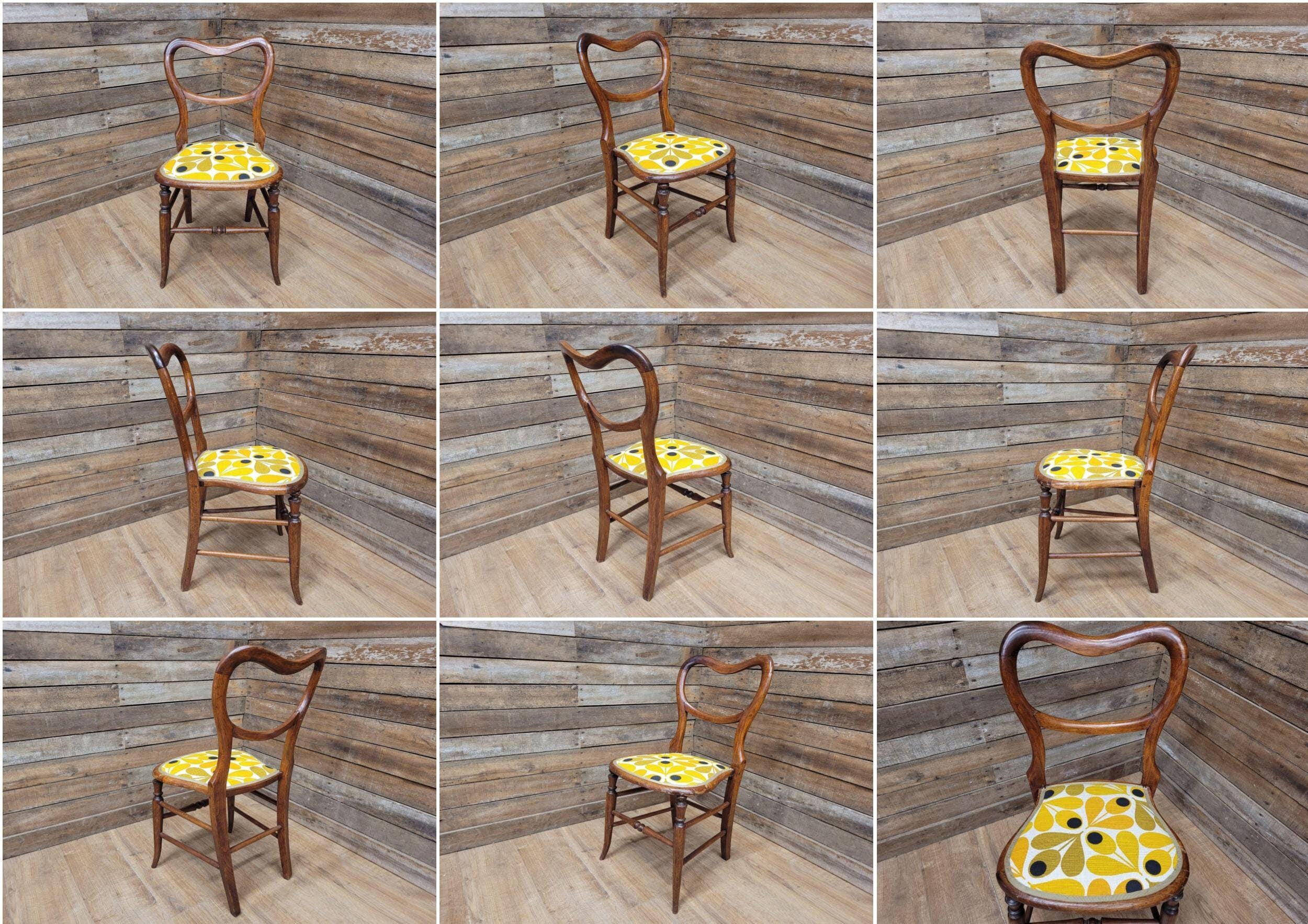 Antique Mahogany Balloon Backed Fully Upholstered Designer Fabric