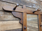 Antique Arts And Craft Oak Wall Mirror With Coat Hat Pegs