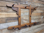 Antique Arts And Craft Oak Wall Mirror With Coat Hat Pegs