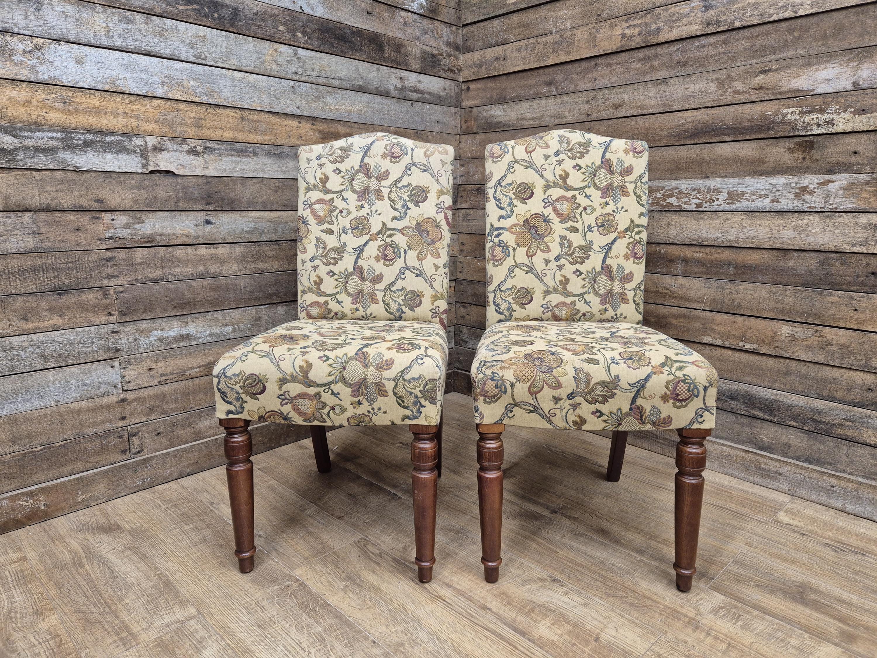 Two Country House Style Ducal Dining Chairs Beige Floral Fabric