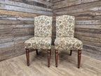 Two Country House Style Ducal Dining Chairs Beige Floral Fabric