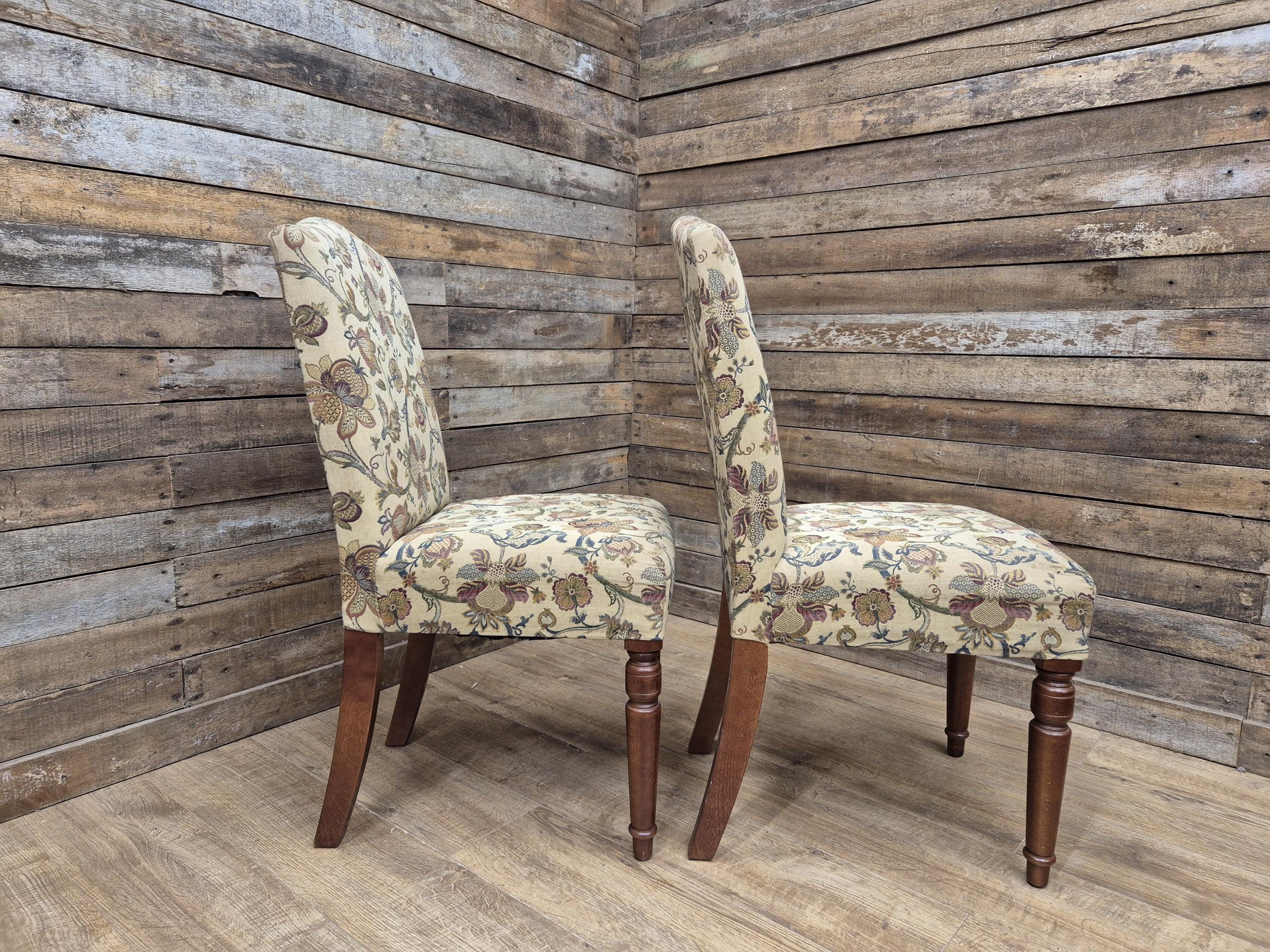 Two Country House Style Ducal Dining Chairs Beige Floral Fabric