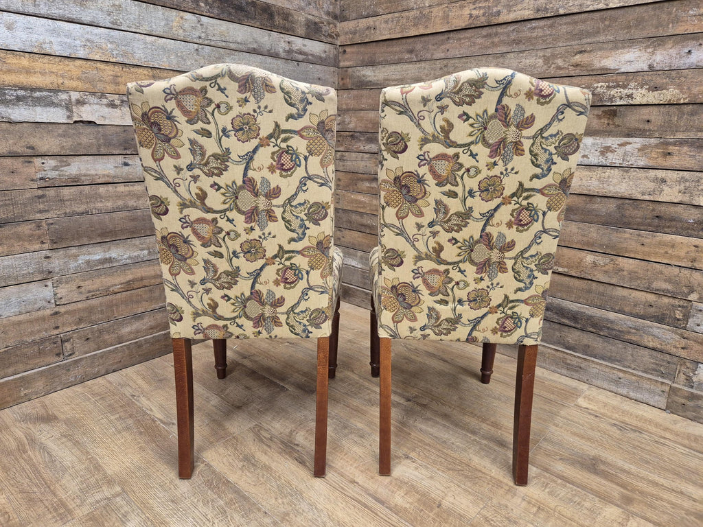Two Country House Style Ducal Dining Chairs Beige Floral Fabric