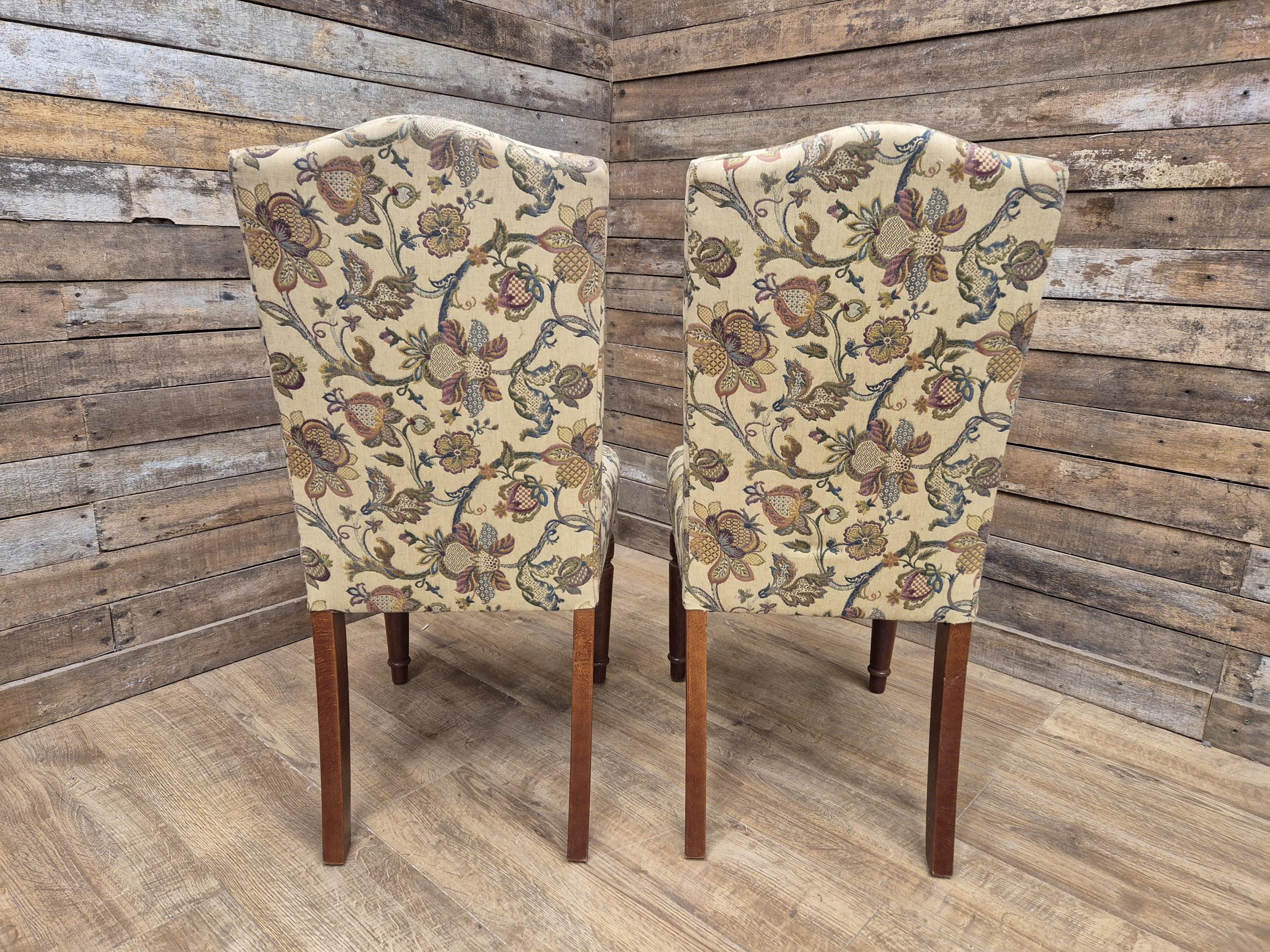 Two Country House Style Ducal Dining Chairs Beige Floral Fabric