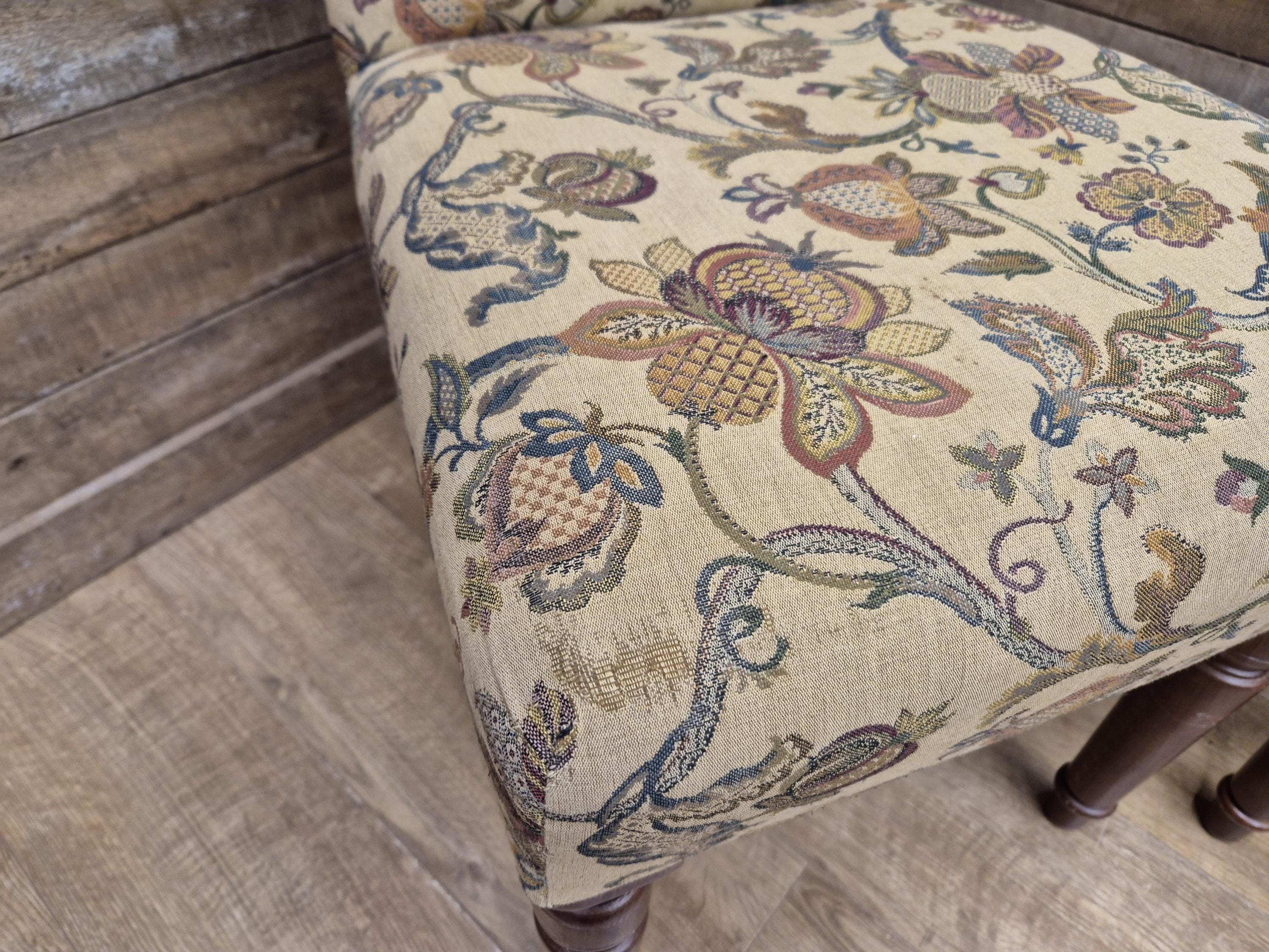 Two Country House Style Ducal Dining Chairs Beige Floral Fabric