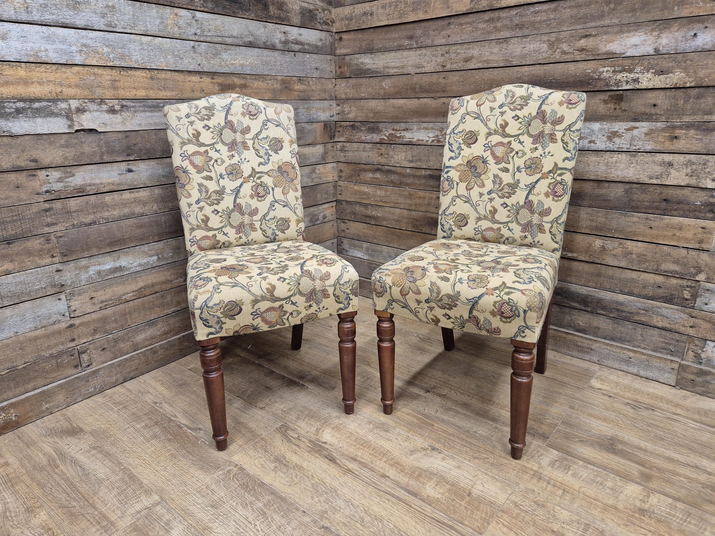 Two Country House Style Ducal Dining Chairs Beige Floral Fabric