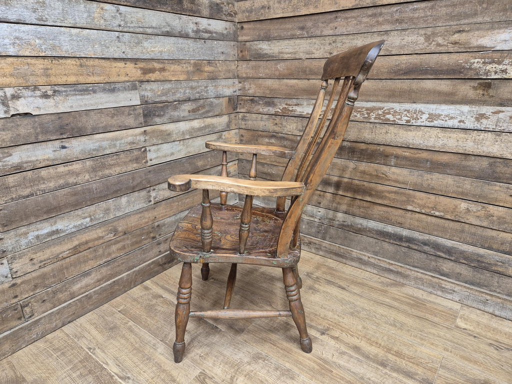 Antique Distressed Country House Lath Back Grandfather Oak And Elm Windsor Chair