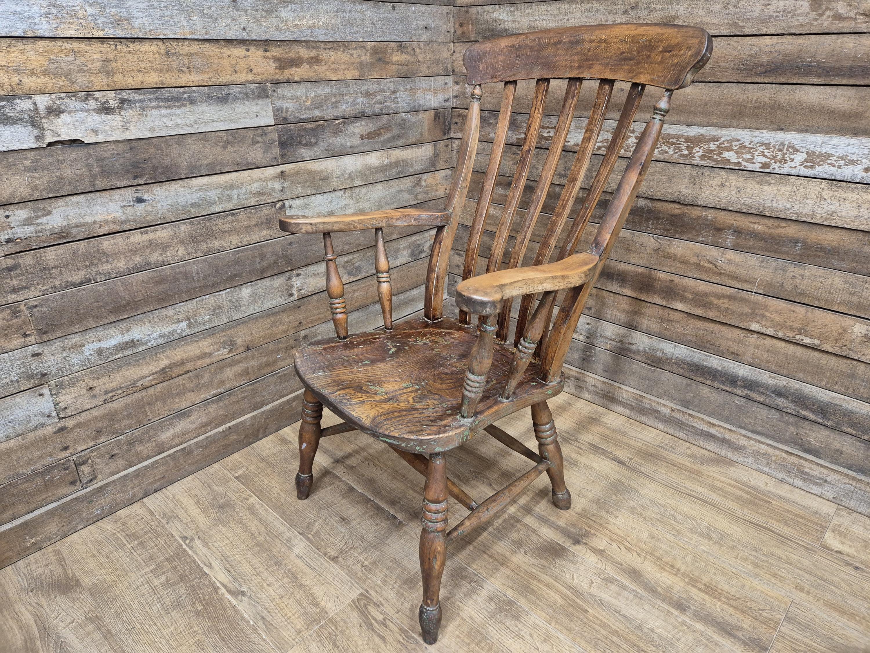 Antique Distressed Country House Lath Back Grandfather Oak And Elm Windsor Chair