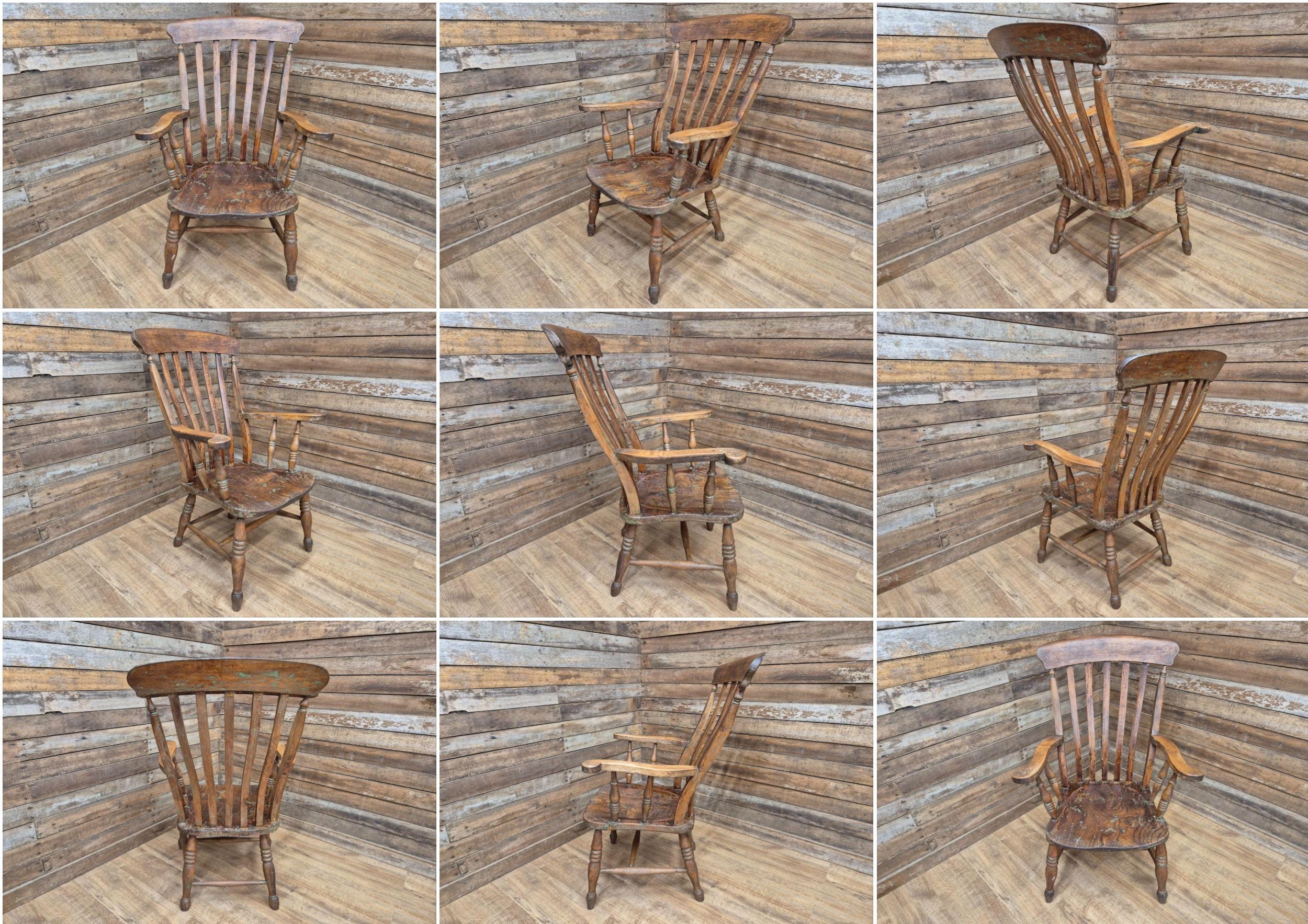 Antique Distressed Country House Lath Back Grandfather Oak And Elm Windsor Chair