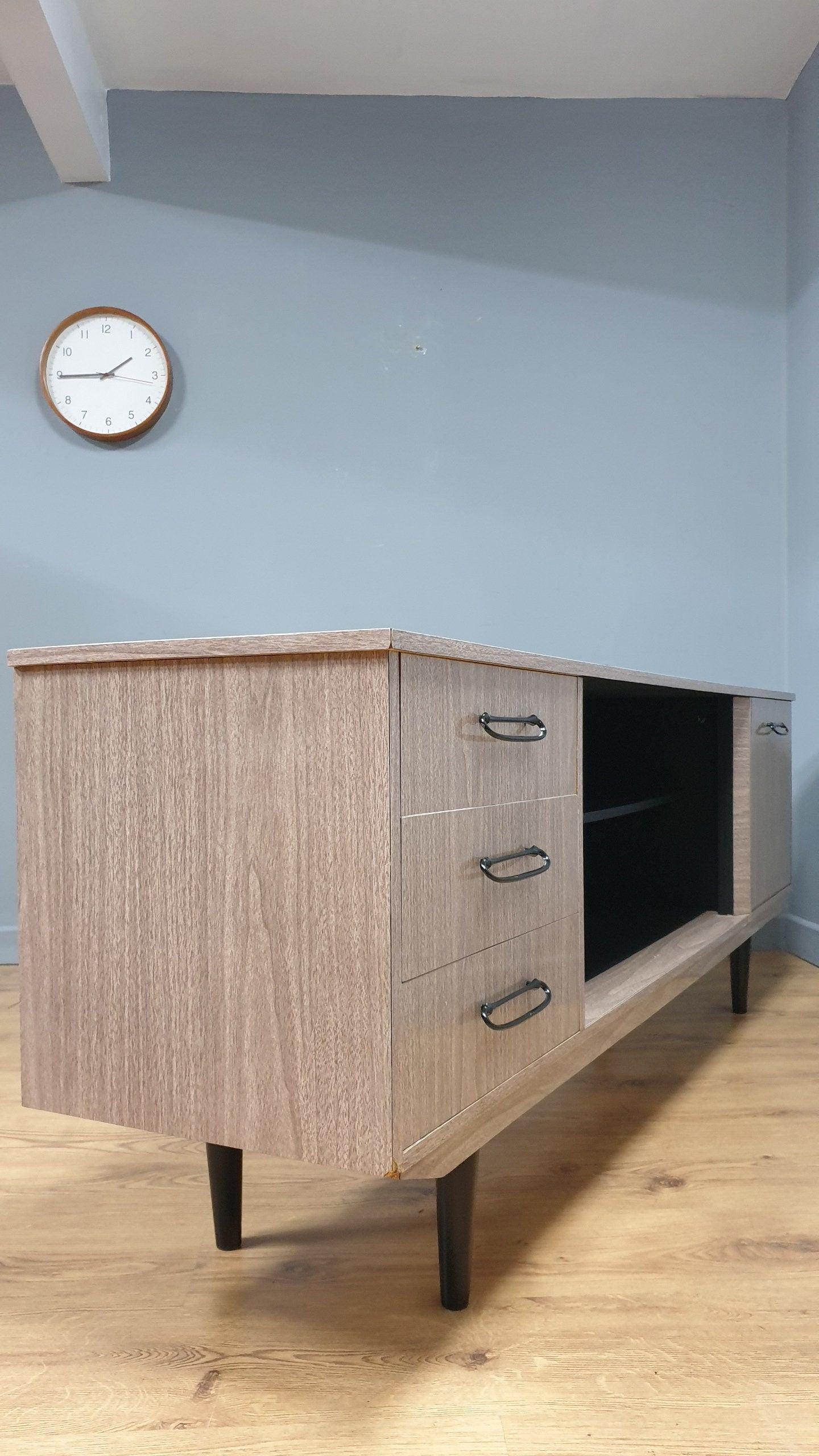 Mid Century Retro Formica Sideboard Long John Credenza Drinks Cabinet Pin Legs