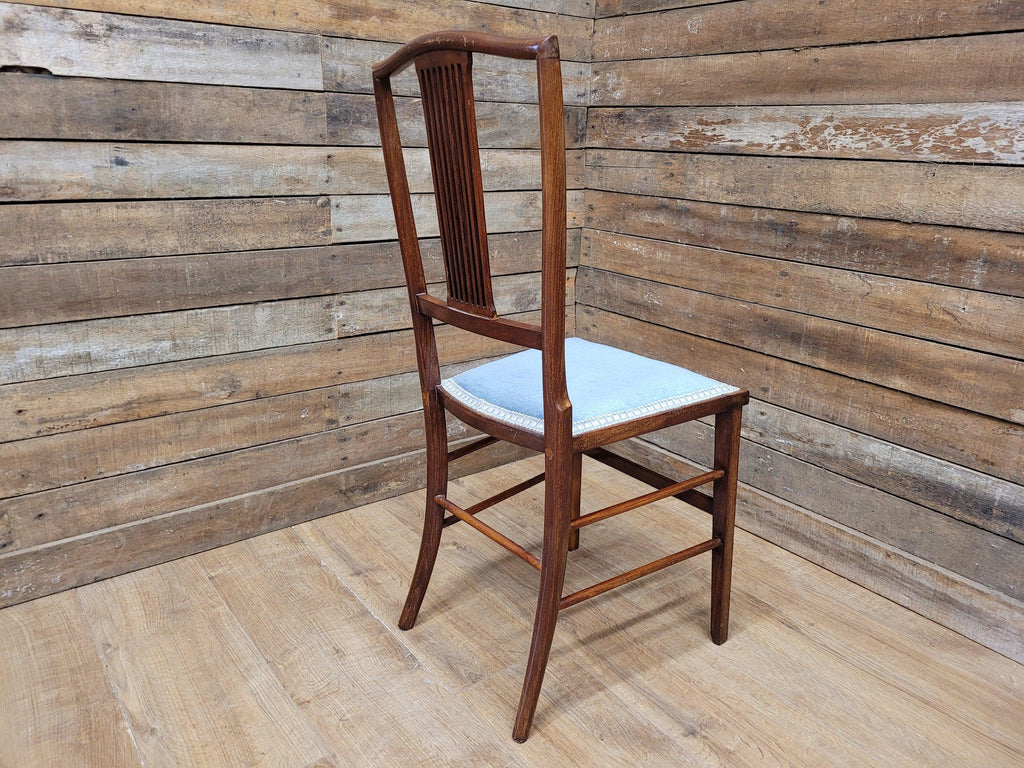 Antique Edwardian Hall or Bedroom Chair Fret Back Inlaid Marquetry Detailing