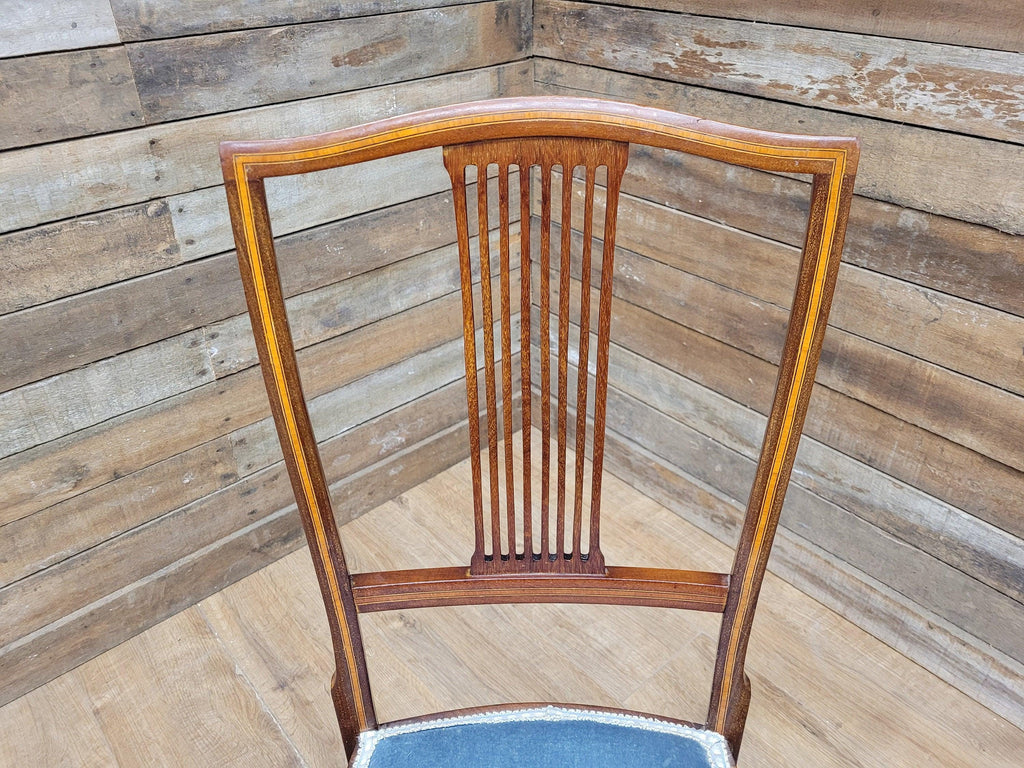 Antique Edwardian Hall or Bedroom Chair Fret Back Inlaid Marquetry Detailing