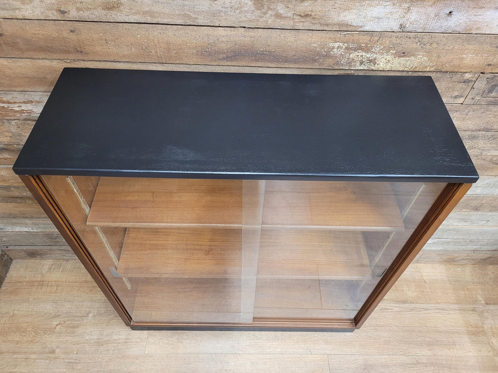 Mid Century Up Cycled Teak Glazed Bookcase Two Adjustable Shelves Black Detail