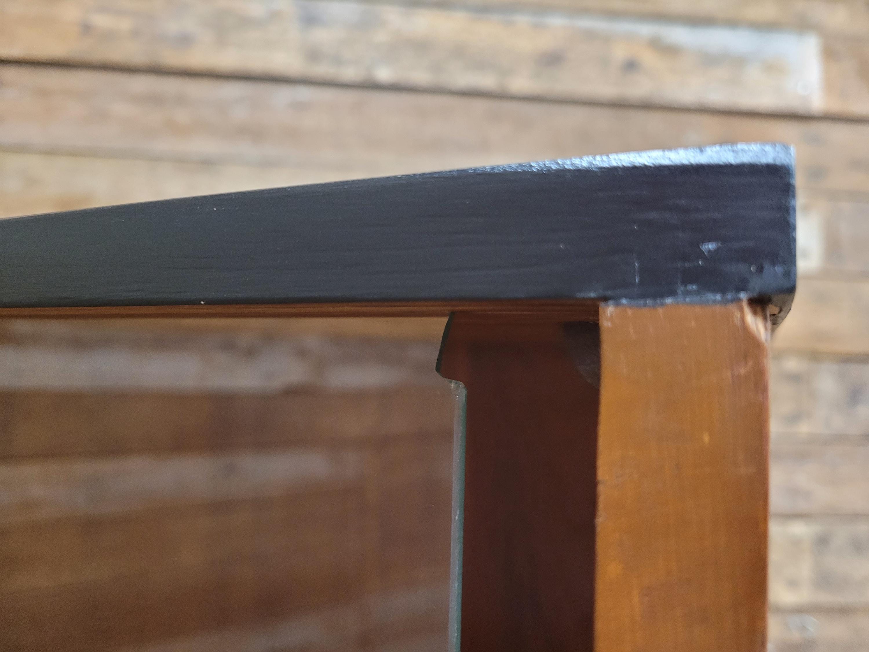 Mid Century Up Cycled Teak Glazed Bookcase Two Adjustable Shelves Black Detail