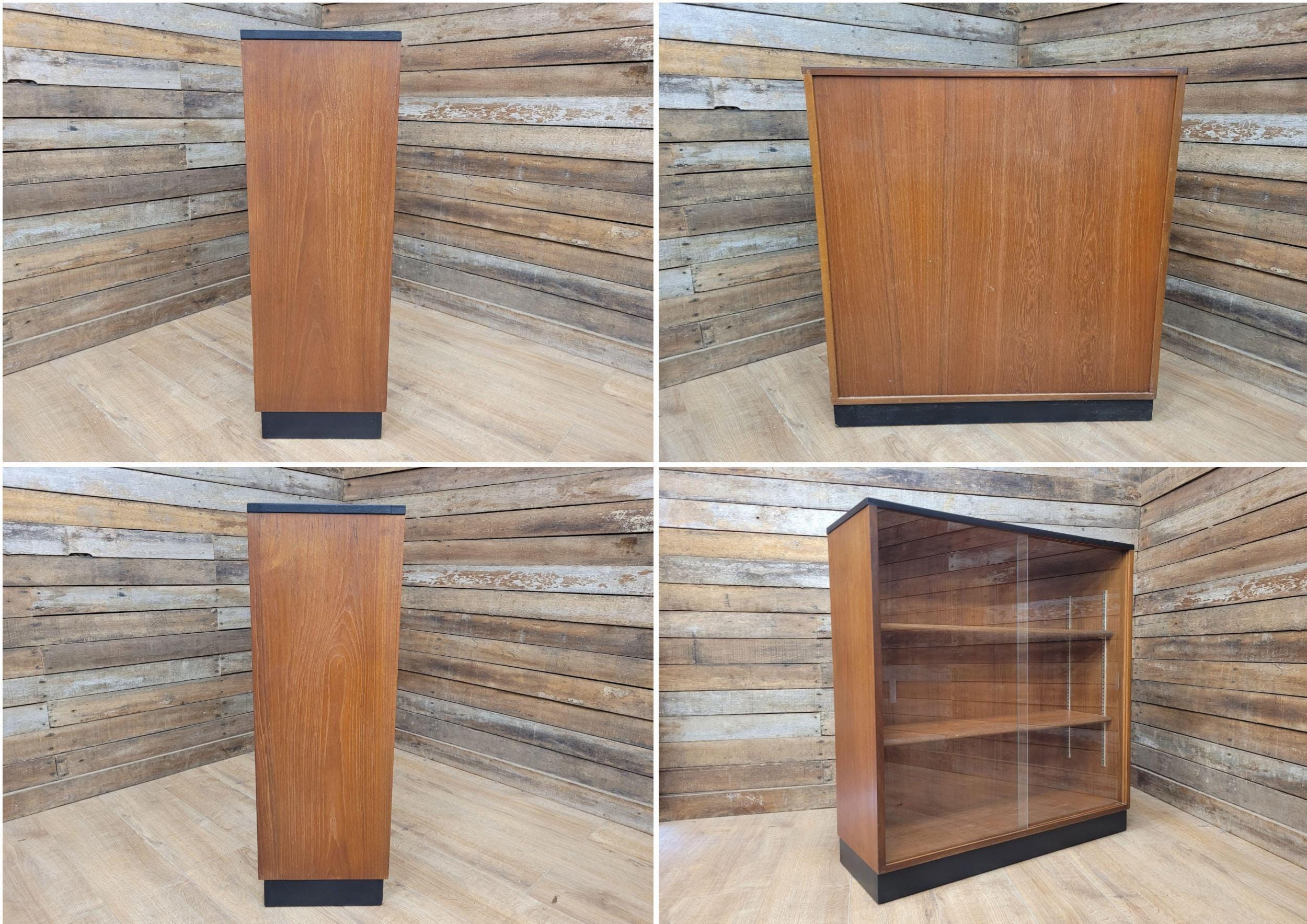 Mid Century Up Cycled Teak Glazed Bookcase Two Adjustable Shelves Black Detail