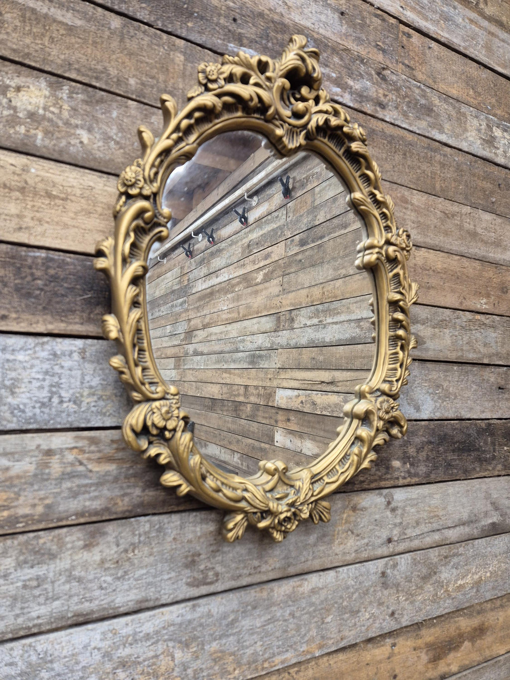 Vintage Plaster Rococo Gold Gilt Style Ornate Oval Mantle Wall Mirror