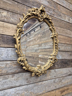 Vintage Plaster Rococo Gold Gilt Style Ornate Oval Mantle Wall Mirror